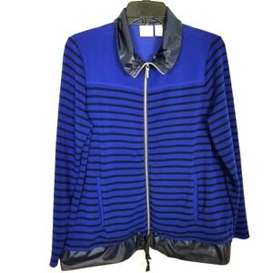 Zenergy by Chico's Women's Deep Navy Stripe Mix Zip Front Jacket Sz M Blue Sport